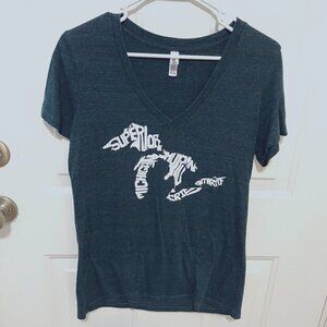 Bella - State of Michigan - Great Lakes of Michigan Tee - V-Neck Fitted - XXL